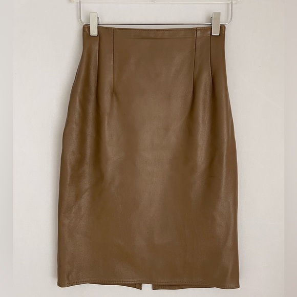 Vintage Dresses & Skirts - 80S Leather Fiited Skirt Brown 10